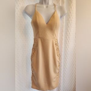 WOMEN'S Beige Dress, Fitted with Lace Sides. Size S